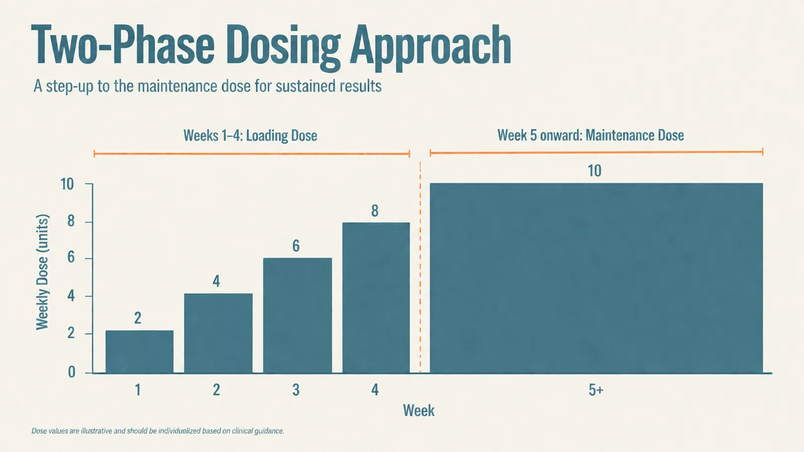 Simple chart showing the loading dose phase versus the maintenance dose phase over the first 8 weeks